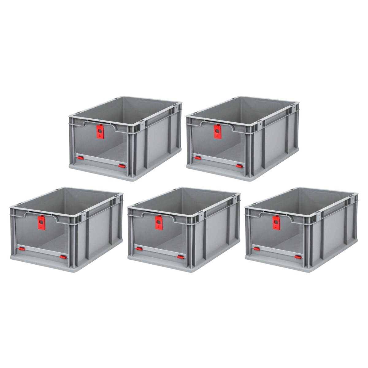 PROREGAL 5x Eurobox NextGen Insight Cover | HxBxT 22x30x40 | 20 Liter | Hoch/Rot | Eurobehälter, Transportbox, Transportbehälter