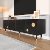 thumbnail of TV-Schrank 170x36x54 cm Schwarz mit vier Türen, Gitter & Goldakzente, TV-Ständer mit Soft-Close, Kabelmanagement, verstellbaren Füßen