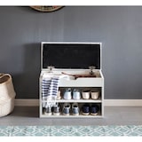thumbnail of Schuhbank mit Sitzfläche Weiß Garderoben-Bank Holz 60 x 40 x 30 cm, Holzbank klein gepolstert, Sitzbank schmal Flur mit Stauraum, Truhenbank