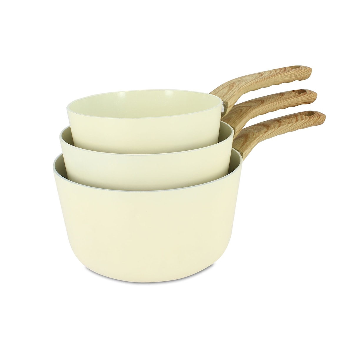 Menastyl - Set De 3 Casseroles Colorama Creme- Casserole 16/18 Et 20 Cm - En Aluminium - Revetement Antiadhesif En Ceramique