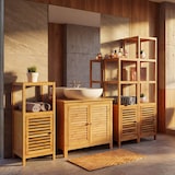 thumbnail of Badezimmerset HWC-B18, Komplett Badezimmer Badmöbel Badset Badschrank mit Tür, Bambus