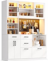 thumbnail of Merax Keukenkast 145 x 40 x 185 cm met led en stopcontacten, buffetkast, werkblad en 5 laden, wit