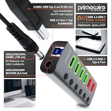 thumbnail of Primewire - USB 3.2 Gen.1 6 Port Hub aktiv schaltbar - mit Netzteil - 4 x USB 3.2 Gen1, 2X USB 3.0 mit smart Charge (Ladeports) - Alugehäuse grau