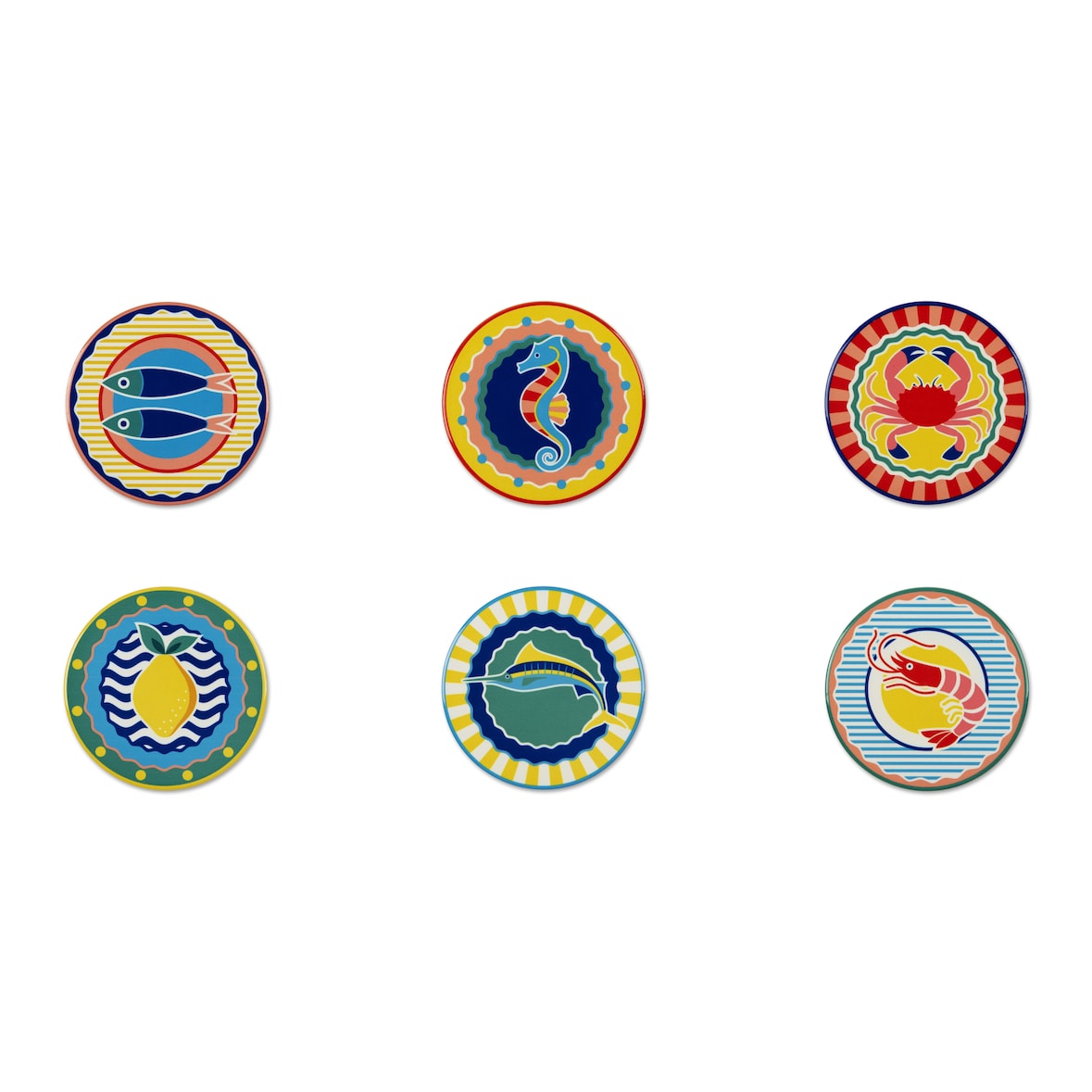 Excelsa lot de 6 sous-verres Corfu' céramique 10,5x1x10,5 cm multicolore