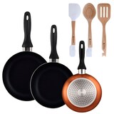 thumbnail of BERGNER - Set aus 3 Pfannen Ø16/20/24cm aus gepresstem Aluminium in metallic-bronze mit Set 3 Utensilien aus Silikon und Holz