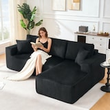 thumbnail of Modulares Ecksofa L Form Cord Schwarz 235x128x60 cm mit Chaiselongue 2 Sitzer Sitzgruppe inklusive 2 Kissen platzsparend vakuumverpackt