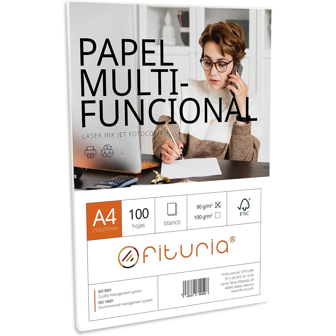 Paquete de 100 folios A4 90gr Papel Multifuncional para Uso Escolar y Entornos Laborales. Ideal con impresoras láser, de inyección o fotocopiadoras