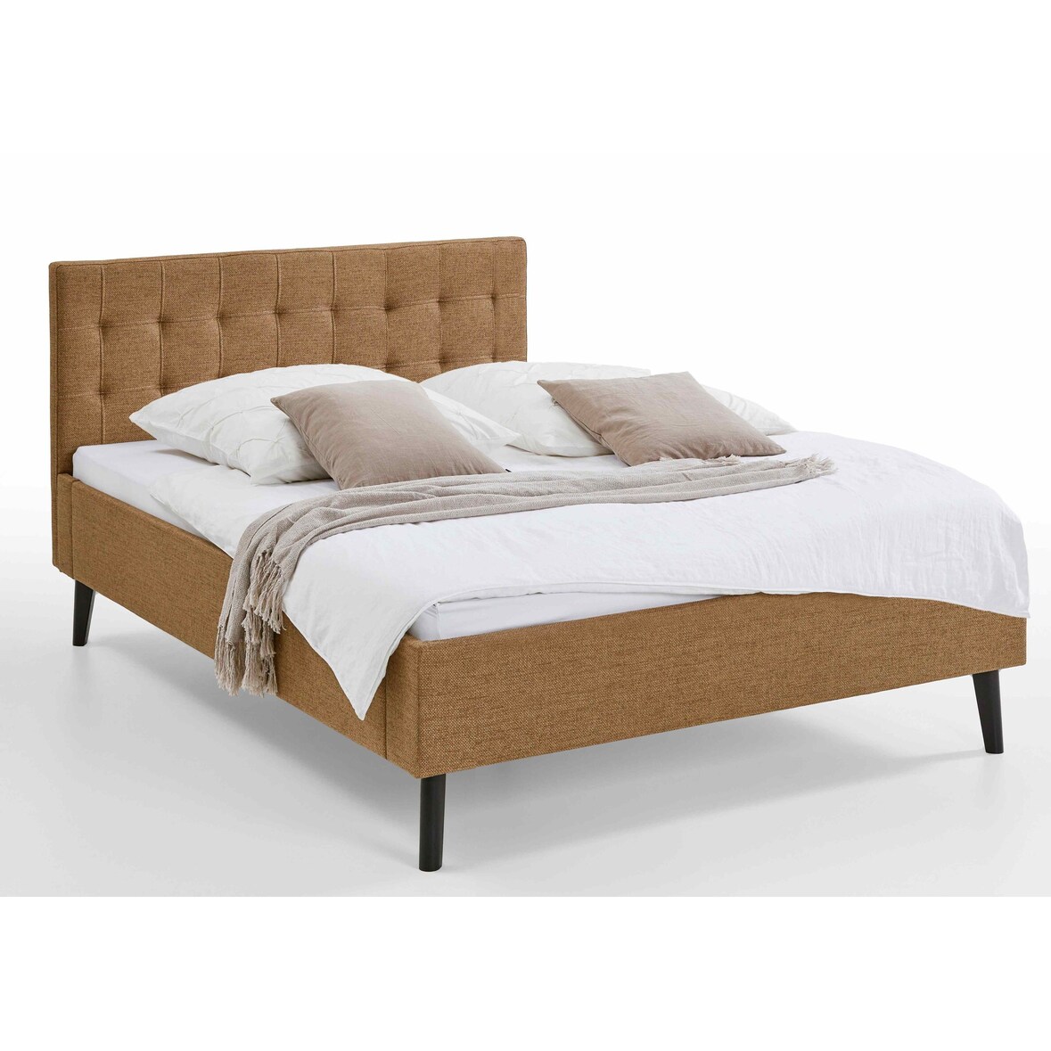 Polsterbett 140x200 Bettgestell Bett Doppelbett mit Kopfteil Ocker Made in Germany