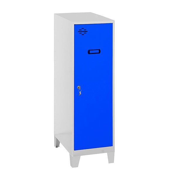 Metallschrank mini zerlegt + Regalboden WEISS/BLAU 1015x300x500 mm (Höhe x Länge x Breite)