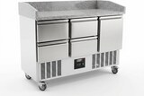 thumbnail of Romux® Pizzatisch 1 Tür und 4 Schubladen 140x70 cm mit Arbeitsfläche aus Granit mit Umluftkühlung | Pizzakühltisch aus Edelstahl