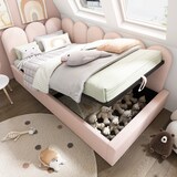 thumbnail of Polsterbett 90x200 mit hydraulischem Stauraum und verspieltem Gitter-Design – Samtbezug, praktischer Stauraum unter dem Lattenrost, Rosa