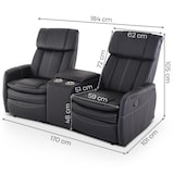 thumbnail of Kinosessel, 2er-Fernsehsessel mit mechanischer Relaxfunktion, Easy-Lift, für 2 Personen, 2 Getränkehalter, Kunstleder in Schwarz, Raburg Maxx