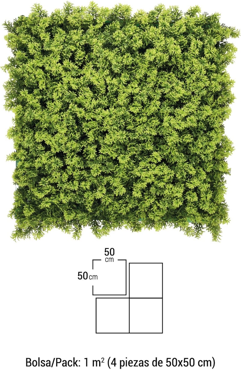 Un panel de seto verde artificial.