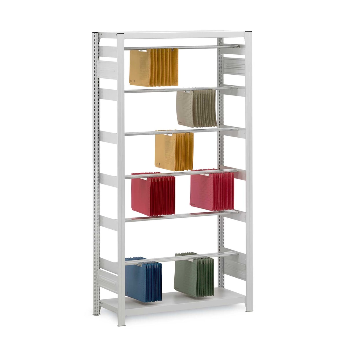 PROREGAL Pendelhefter-Regal einseitig Stecksystem T-Profil | HxBxT 270x100x40cm | 8 Ebenen | Fachlast 40kg | Pendelsystem Elba/Leitz | Verzinkt