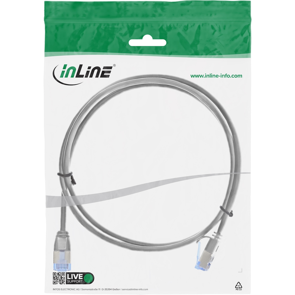 InLine Patchkabel slim, U/FTP PiMf, Cat.6A, schwarz, 1,5m