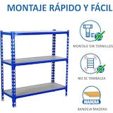 thumbnail of SimonRack Estanteria Metalica, 900x1200x500 mm, 3 Alturas, Bandeja Madera, 200 kg de Punto Flexión, Estanterias Almacenaje, Azul/Madera - Maderclick