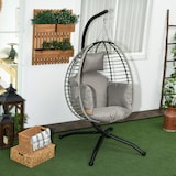 thumbnail of Outsunny silla colgante huevo con soporte columpio jardín exterior con cesta plegable cojín y reposacabezas para interior exterior carga 120 kg gris