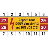 thumbnail of Prüfplakette ab 27, DGUV Vorschrift 3 & DIN VDE 0701 - Bogen = 10 Plaketten - 50 x 25 mm Folie selbstklebend