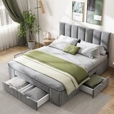 thumbnail of Polsterbet 140x200 mit 4 Schubladen Samtbett mit Storage höhenverstellbarem Kopfteil ,Klassisches Polsterbett