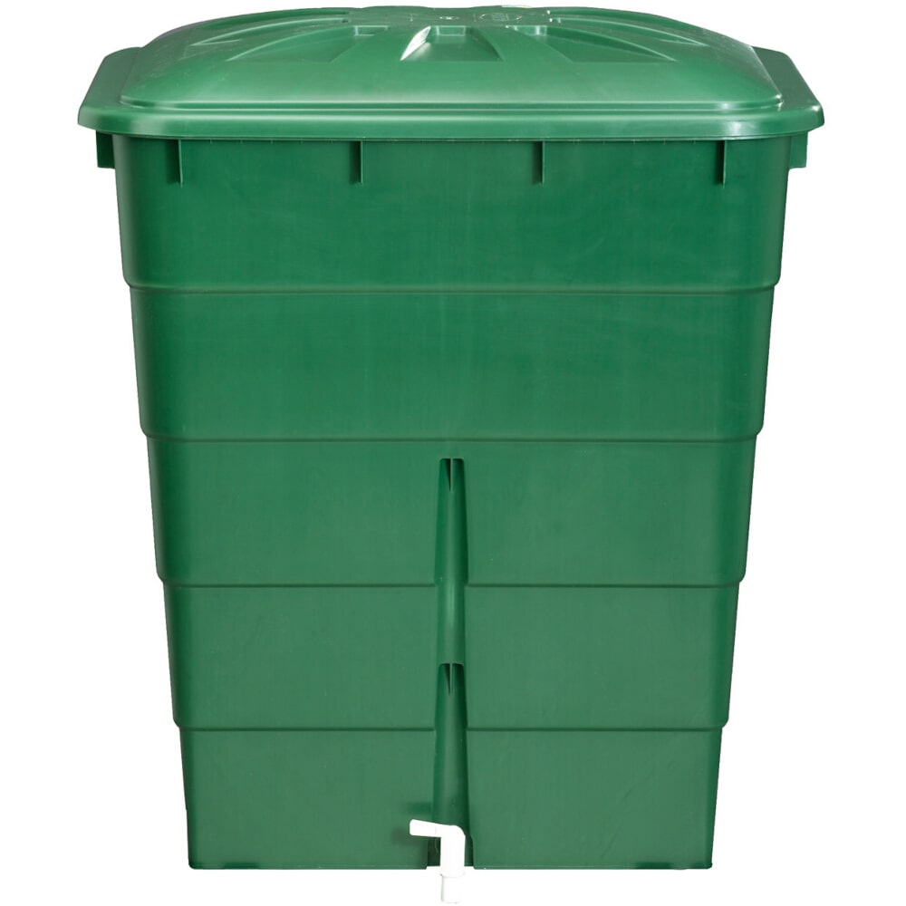 Regentonne eckig 300L mit Deckel und Hahn, Farbe: grün