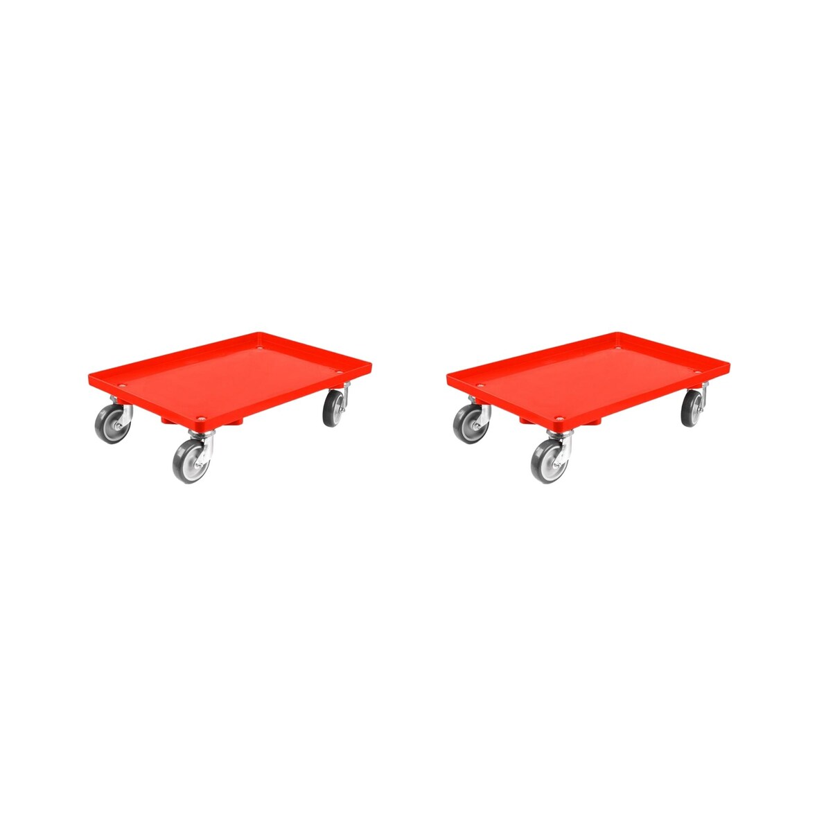PROREGAL 2x Transportroller für Euroboxen 60x40cm mit Gummiräder rot | Geschlossenes Deck | 2 Lenkrollen & 2 Bremsrollen | Traglast 300kg