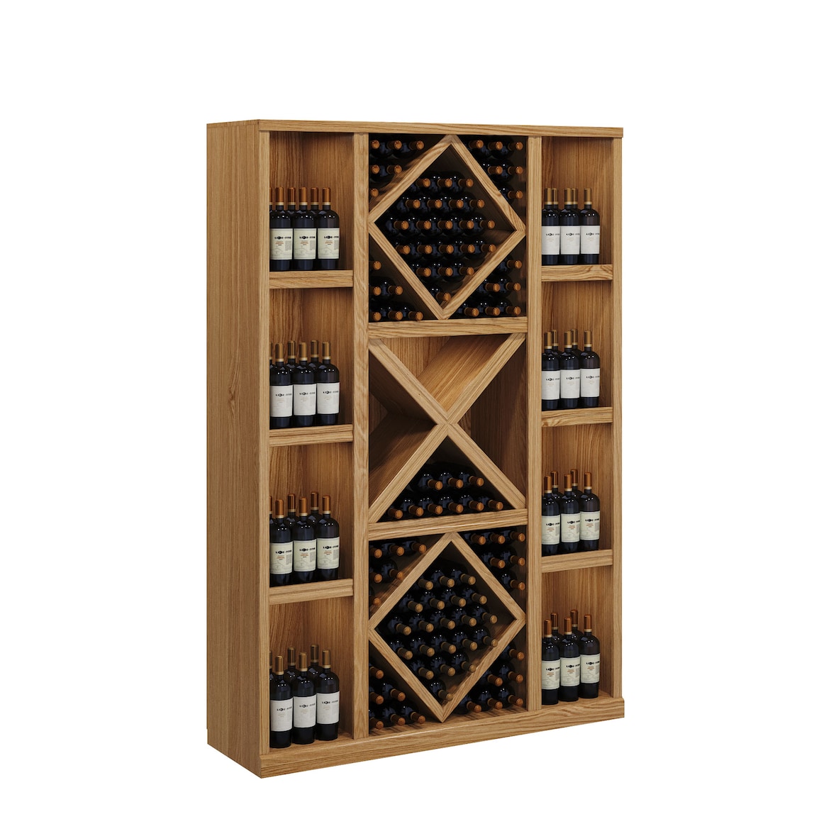 LES ARTISANS DU BOIS Présentoir à vin Œnologue Casiers et Croisillons en bois teinté verni chêne foncé  L130x P40 x H200 cm