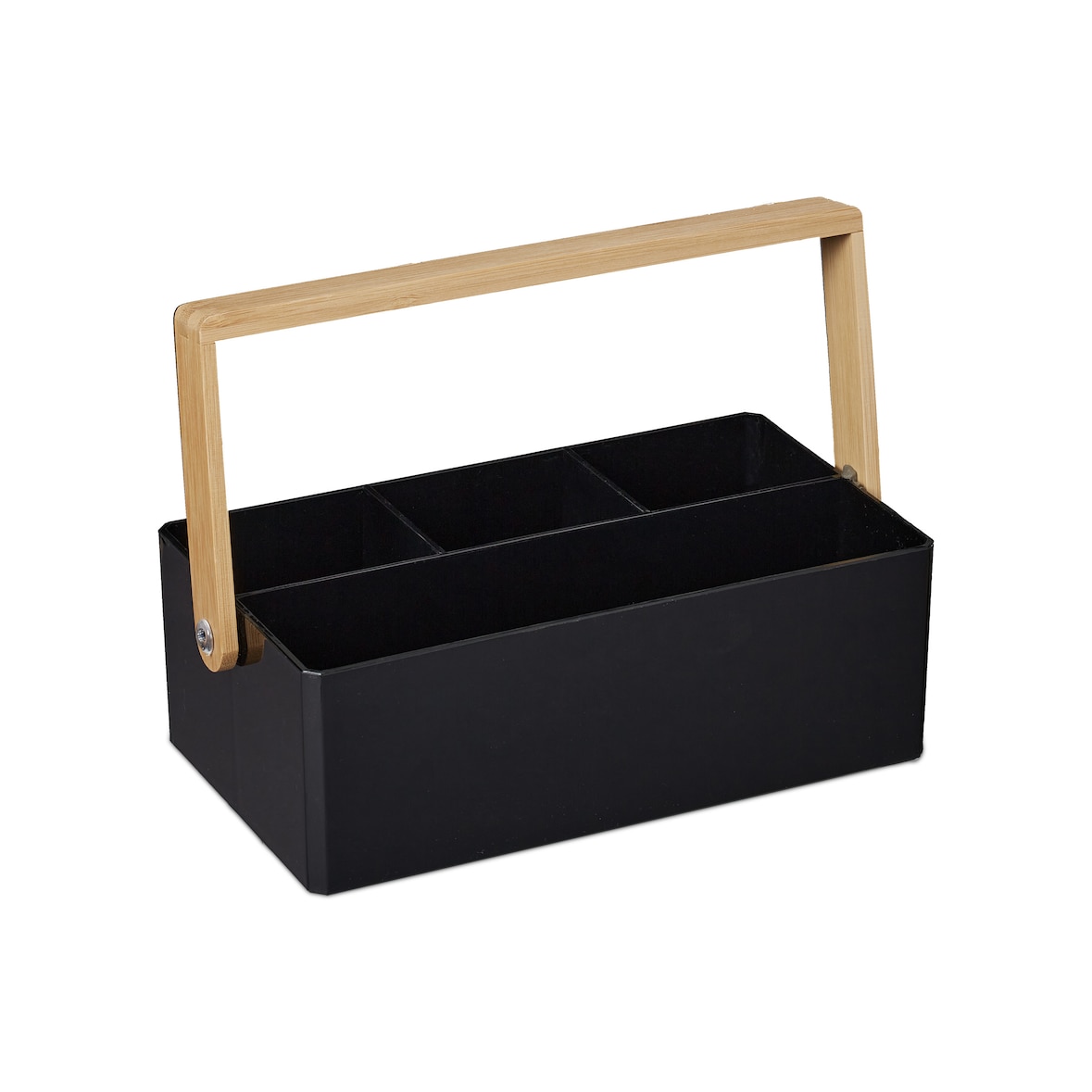 Relaxdays Organizer mit Griff, 4 Fächer, tragbar, Aufbewahrung, Bambus Henkel, Sortierbox, HBT 8,5 x 26 x 16 cm, schwarz
