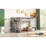 thumbnail of Niedriges Etagenbett 90x200 Kiefernholz Hochbett mit Sicherheitsleiter Stauraum offenes Design multifunktional robust Grau