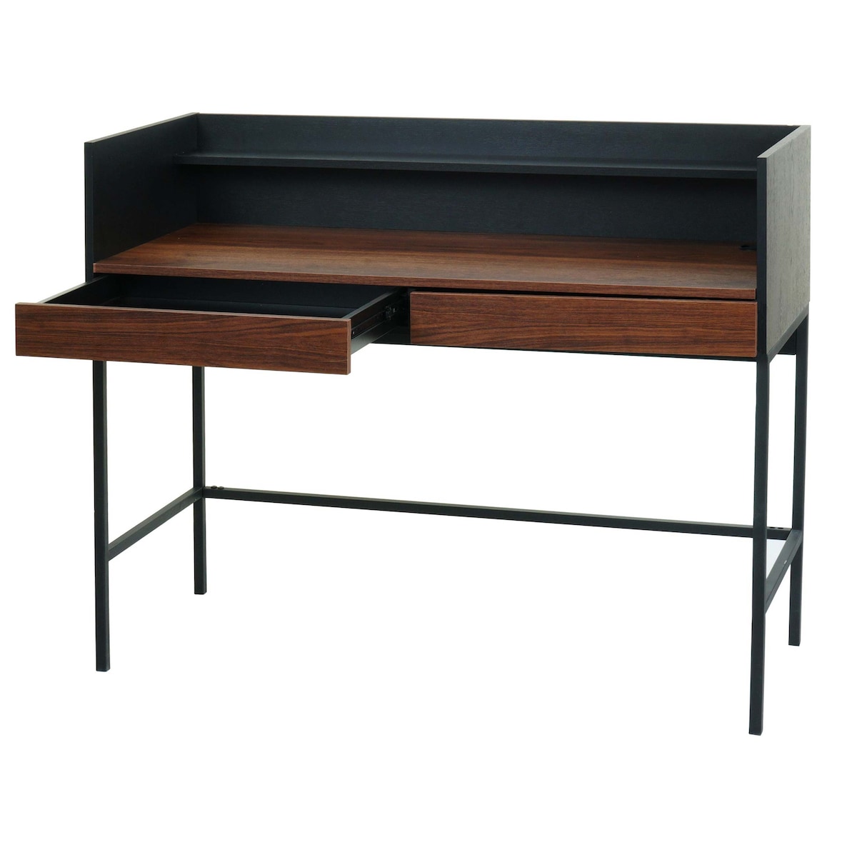 Bureau HWC-J79, bureau computertafel werktafel, lade 120x50cm hout metaal ~ walnoot-look