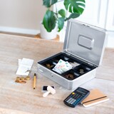 thumbnail of HMF Geldkassette abschließbar, Kasse mit Münzeinsatz, 5 Münzfächer, 30 x 24 x 9 cm, Silber