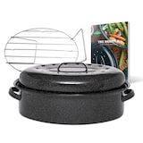 thumbnail of GRANITEWARE - Roaster Cocotte im Großformat - Emaillierter Stahl - Oval - 8L - Ultraleicht - Kochrost aus Edelstahl + Buch mit 35 Rezepten