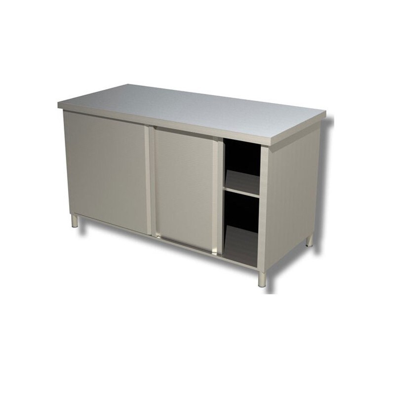 Tavolo acciaio inox armadiato con ante scorrevoli – Prof. 90 - AISI 304, 140x90x85H