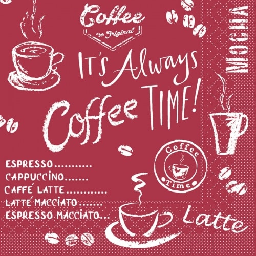 Mank Serviette aus Tissue, Coffee Time in Bordeaux, 33 x 33 cm, 100 Stück