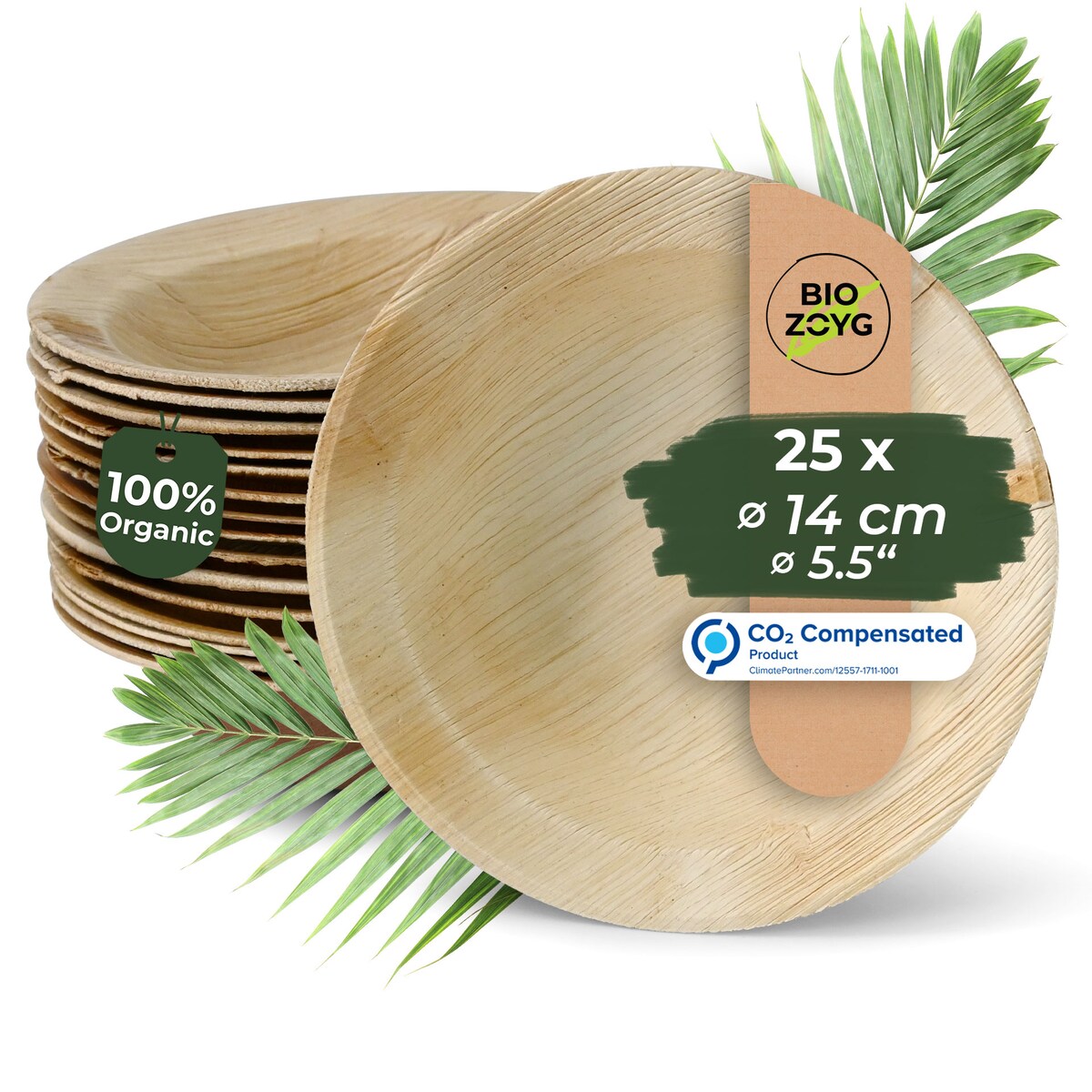 BIOZOYG 25 Stück tiefe Einwegteller Ø 14cm Suppenteller Palmblatt-Teller, Schale für Suppe und Eintöpfe, Partys und Catering, biologisch abbaubar