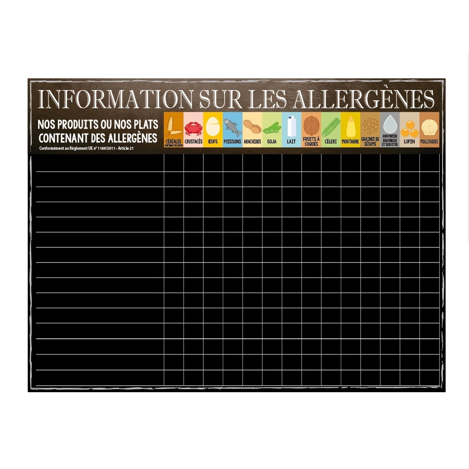 Bequet Panneau Présence Allergènes + 1 feutre à craie 60 x 45 cm