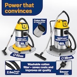 thumbnail of 2mGoods 1500W industriestaubsauger 60L Gelb, beutellos mit waschbarem Baumwollfilter gegen Feinstaub