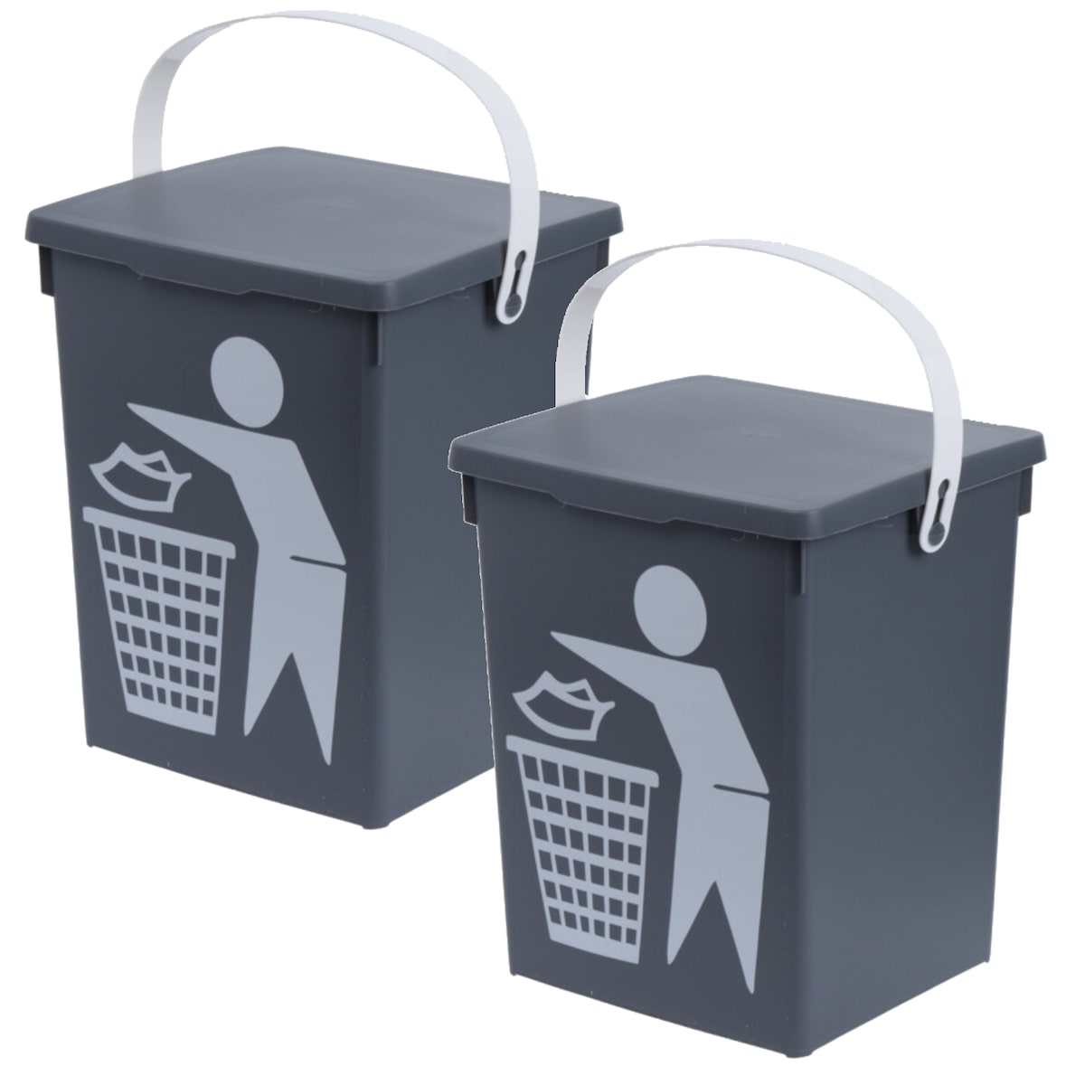 2x Mülleimer Müllbehälter Abfalleimer Kunststoff Grau 23x19x16 cm Bioabfall Klappdeckel