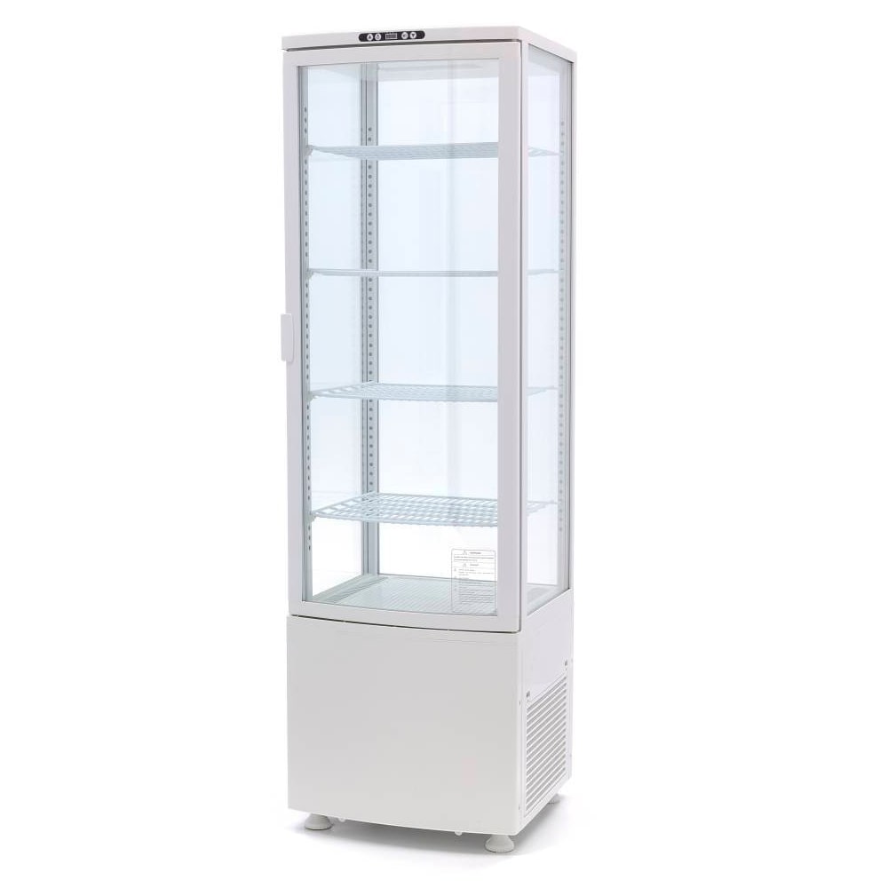 Cleiton® Vitrina Pastelera Expositora Refrigerada Vertical 4 Estantes 1 Puerta Blanca 230 Litros Ventilada | Vitrina de Suelo Cristal Recto