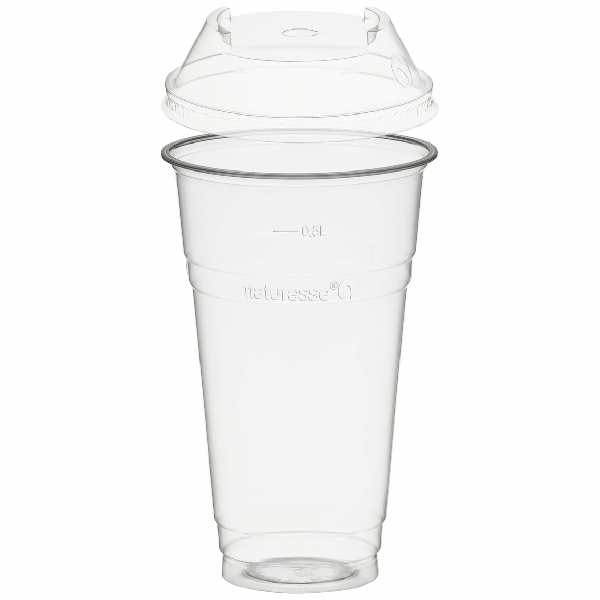 50x BIO Trinkbecher 500ml + Domdeckel mit C-Loch stapelbar aus Biokunststoff