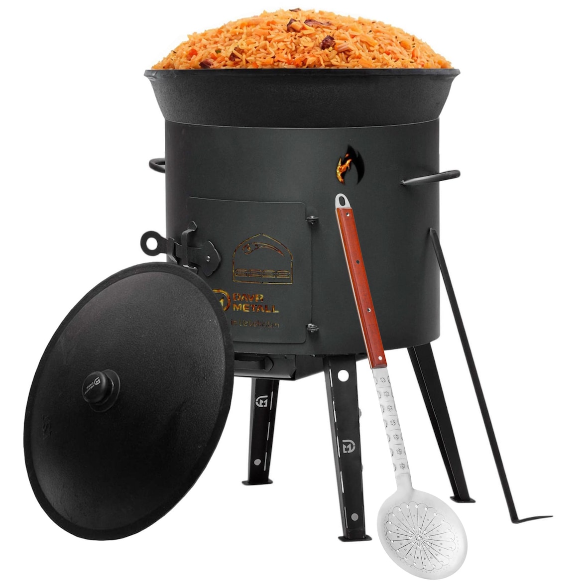 Kazan 22 L mit Utschak Feuerofen Ø44 cm Uchag 2 mm Stahl Kasan Feuerstelle Utschag Campingofen Feldküche Außenküche Eintopfofen Kessel Camping BBQ