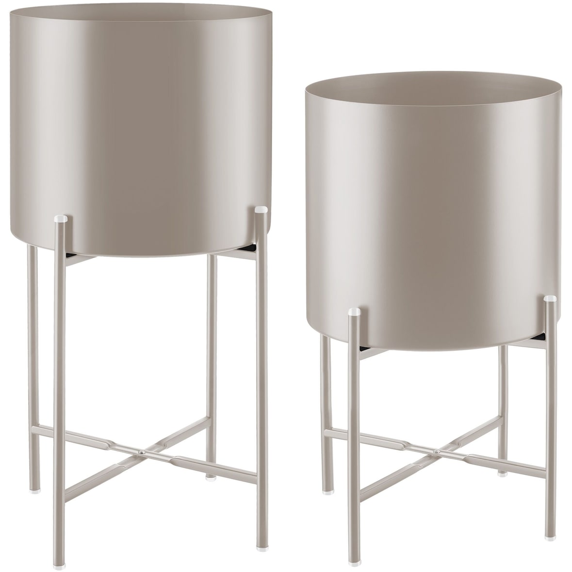 tectake Pflanzenständer Mine, 2er-Set, pulverbeschichteter Stahl Ø 31 x 56 cm Taupe