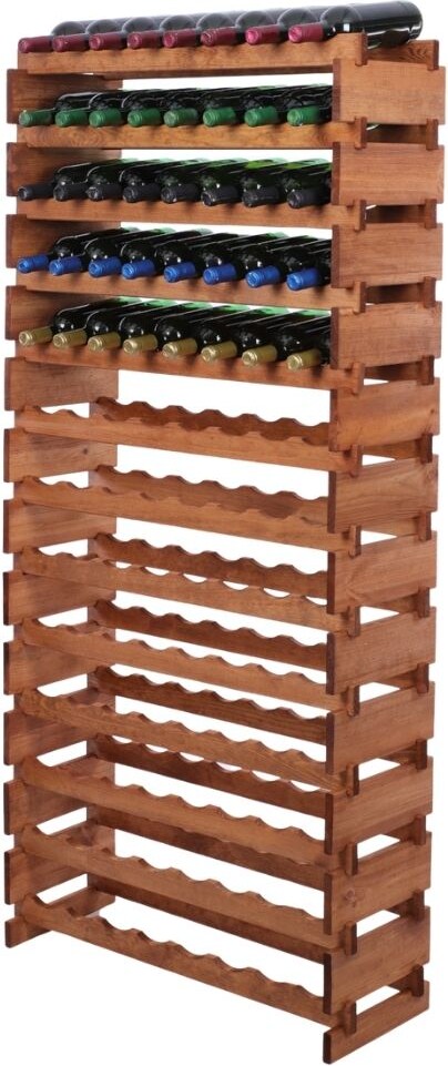 Weinregal VINOTECA FLEX PRO | HxBxT 177x84x28cm | 104 Flaschen auf 13 Ebenen | Massives Kiefernholz | Braun geölt