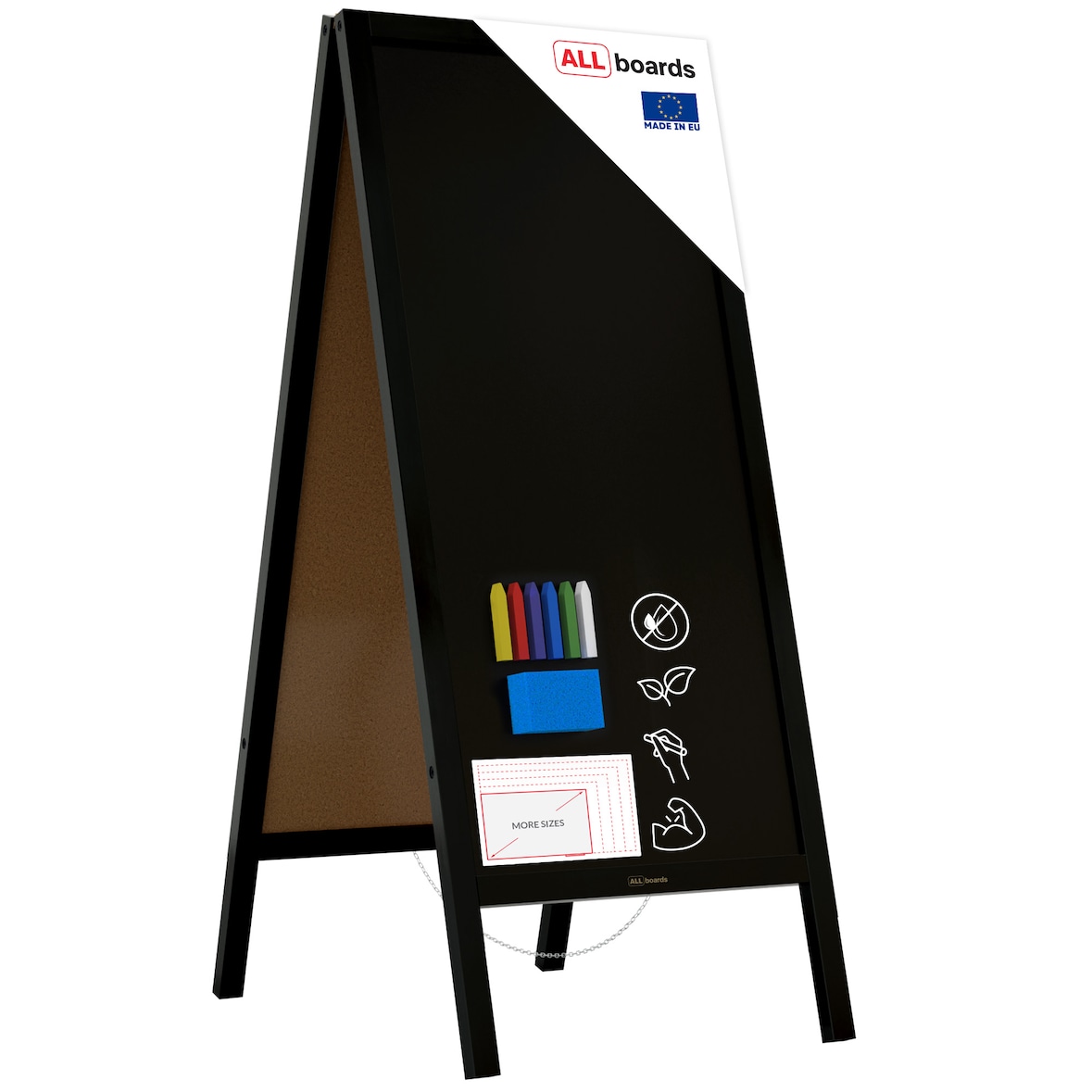ALLboards Kundenstopper mit schwarzem Holzrahmen 150×61 cm, Werbetafel, Gehwegaufsteller, Aufsteller, Straßenreiter, Kreide