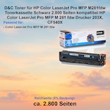 thumbnail of D&C Toner für HP Color LaserJet Pro MFP M281fdw Tonerkassette Schwarz 2.800 Seiten kompatibel HP Color LaserJet Pro MFP M 281 fdw Drucker 203X, CF540X