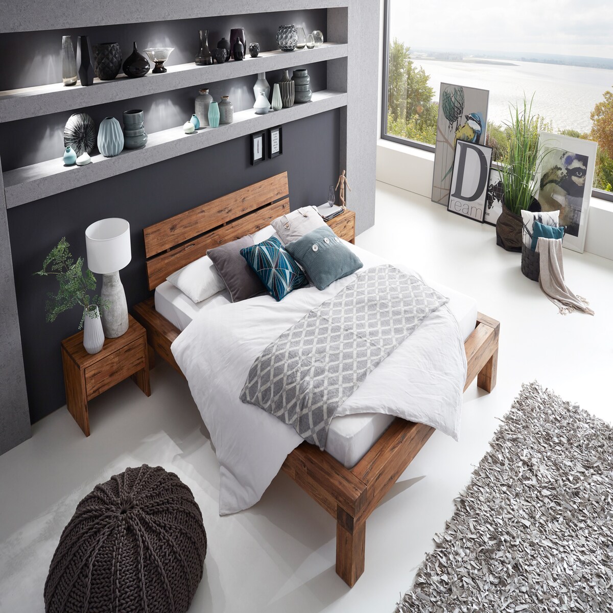 SAM Balkenbett Massivholz 180 x 200 cm Akazie DAVID