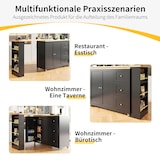 thumbnail of Stehtisch Barwagen drehbar Schwarz 203x39x106 cm mit Rollen 3 Schubladen 2 Türen Snackregal und Regalböden aus MDF für Küche Wohn Essbereich