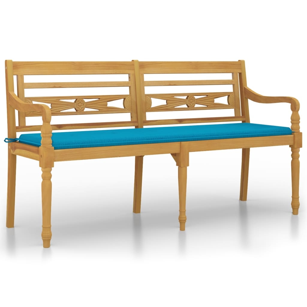 vidaXL Batavia-Bank mit Blauem Kissen 150 cm Massivholz Teak