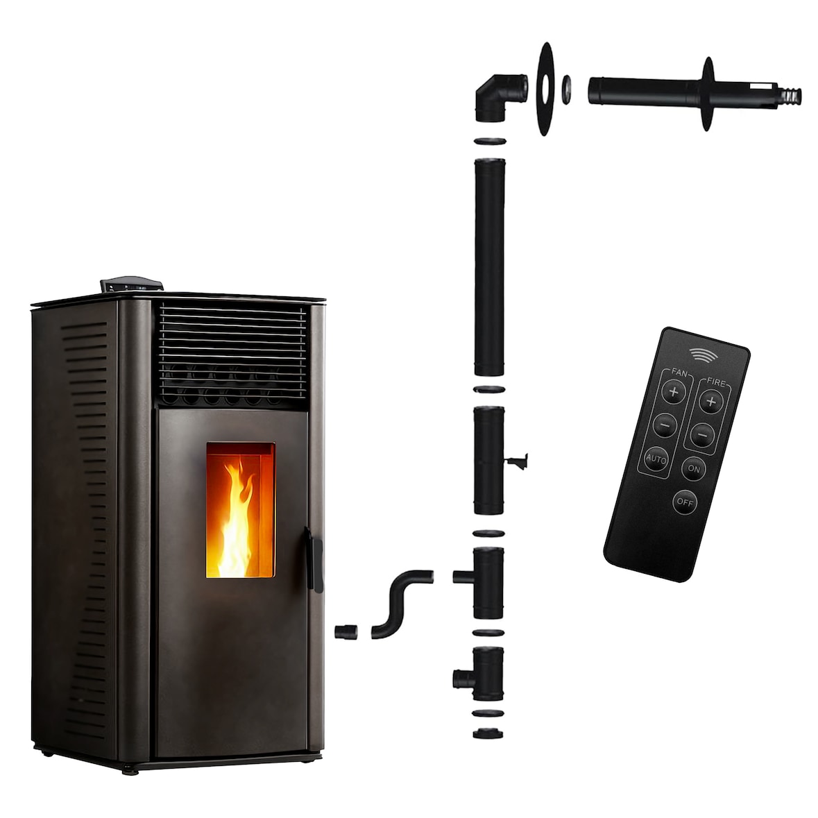 Poêle à granulés étanche Anita 12 kW Noir Sannover + Kit d'installation Complet