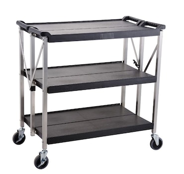 METRO Professional serveerwagen GFT1003, kunststof/ aluminium, 51 x 93 x 93 cm, opklapbaar, 4 wielen en 2 remmen, 3 etages, 50 kg per etage, zwart