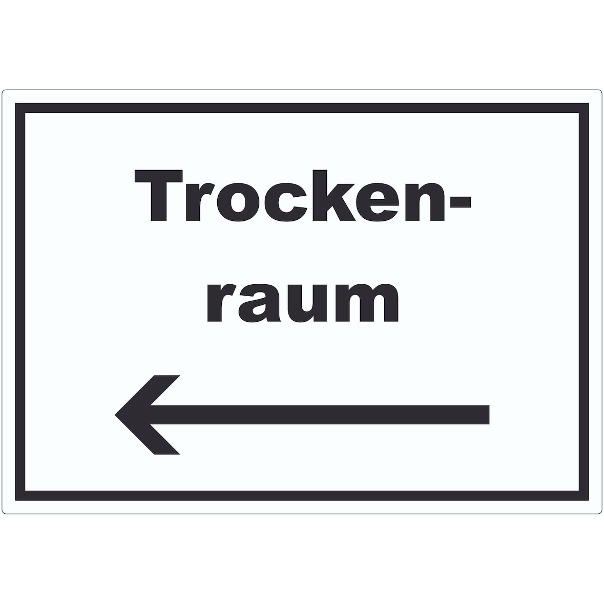 Trockenraum Aufkleber mit Text und Richtungspfeil links Wäsche trocknen waagerecht A9 (37x52mm)